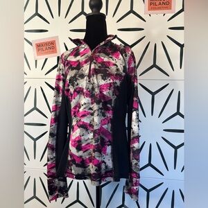 Tek Gear DryTek Women’s 1/4 Zip Athletic Pullover Black Pink Print Size L